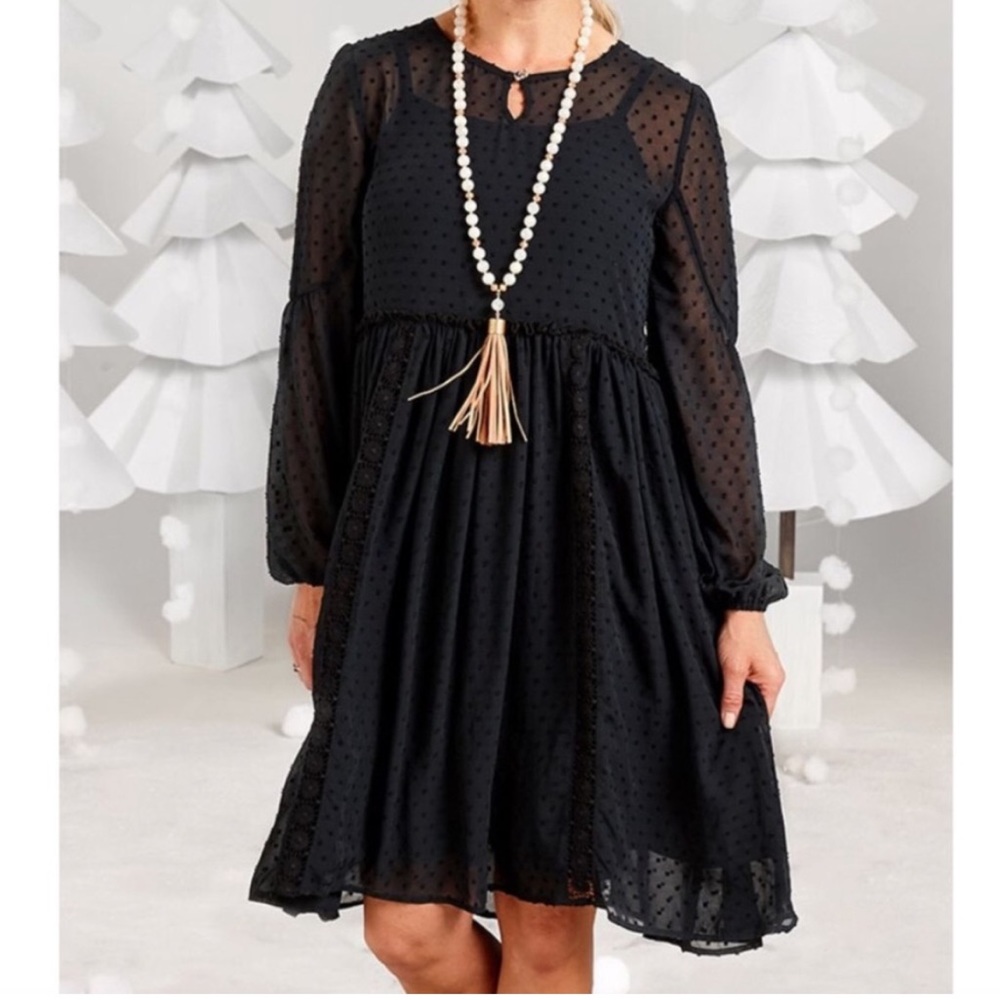 Maltida Jane Black NOSTALGIA Sheer Dot Lace Dress
